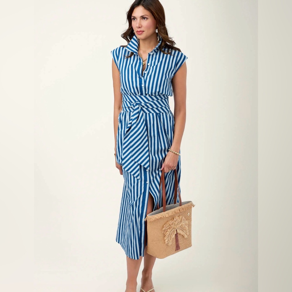 Spartina 449 Felicity Midi Dress Flagler Ticking Stripe - large - NWT